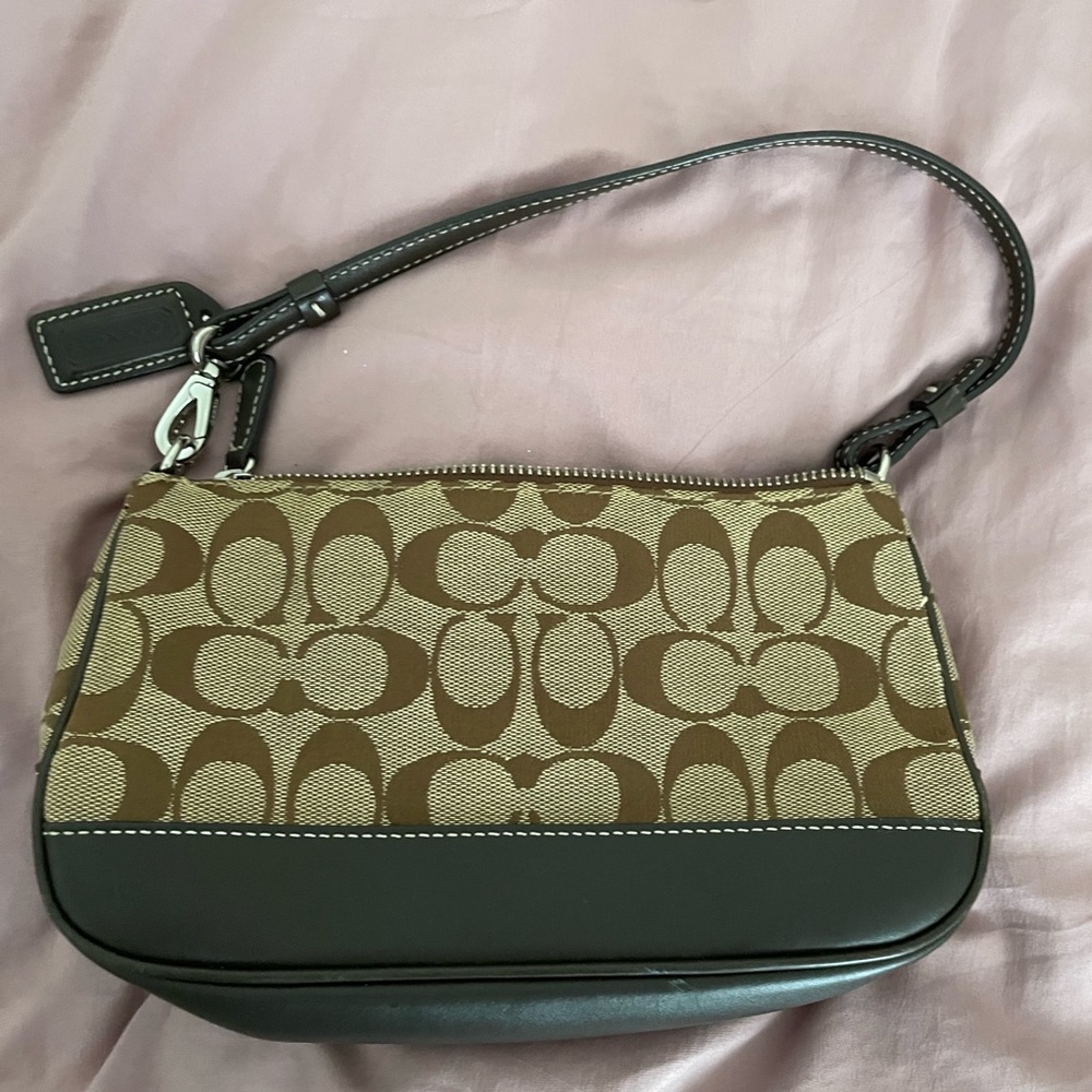 Authentic vintage y2k 2000s coach canvas pochette shoulder bag purse brown cc